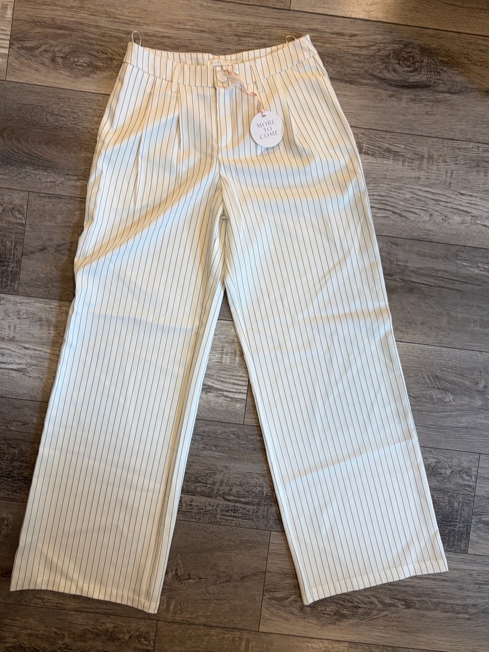 REVOLVE Cream Pinstripe Wide-Leg Pants